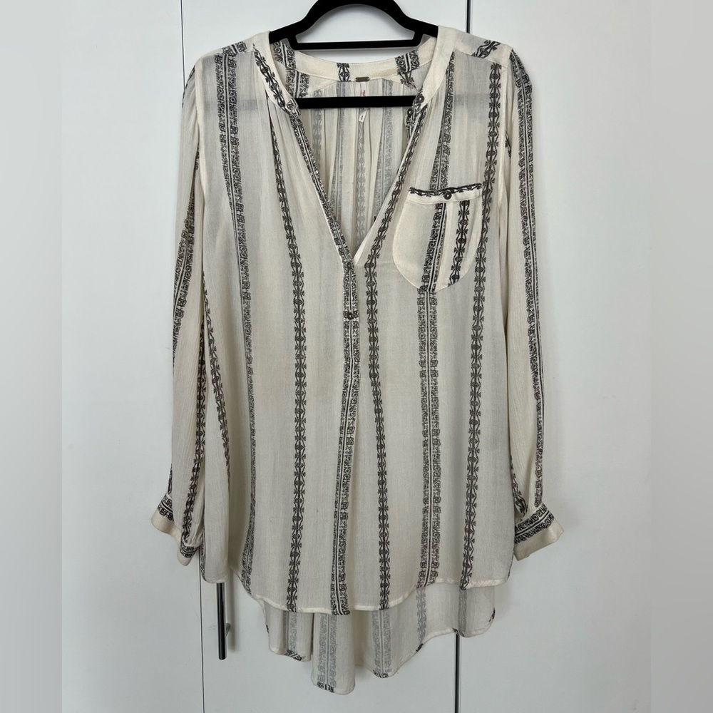 Free People Cream and Green Women's Tunic